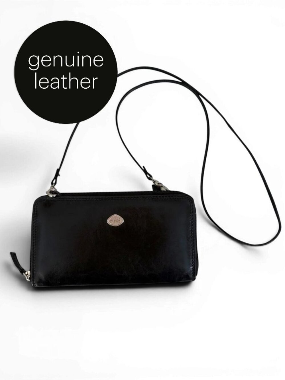 THE TREND Black Leather Crossbody Wallet Purse | sleek versatile clutch wristlet